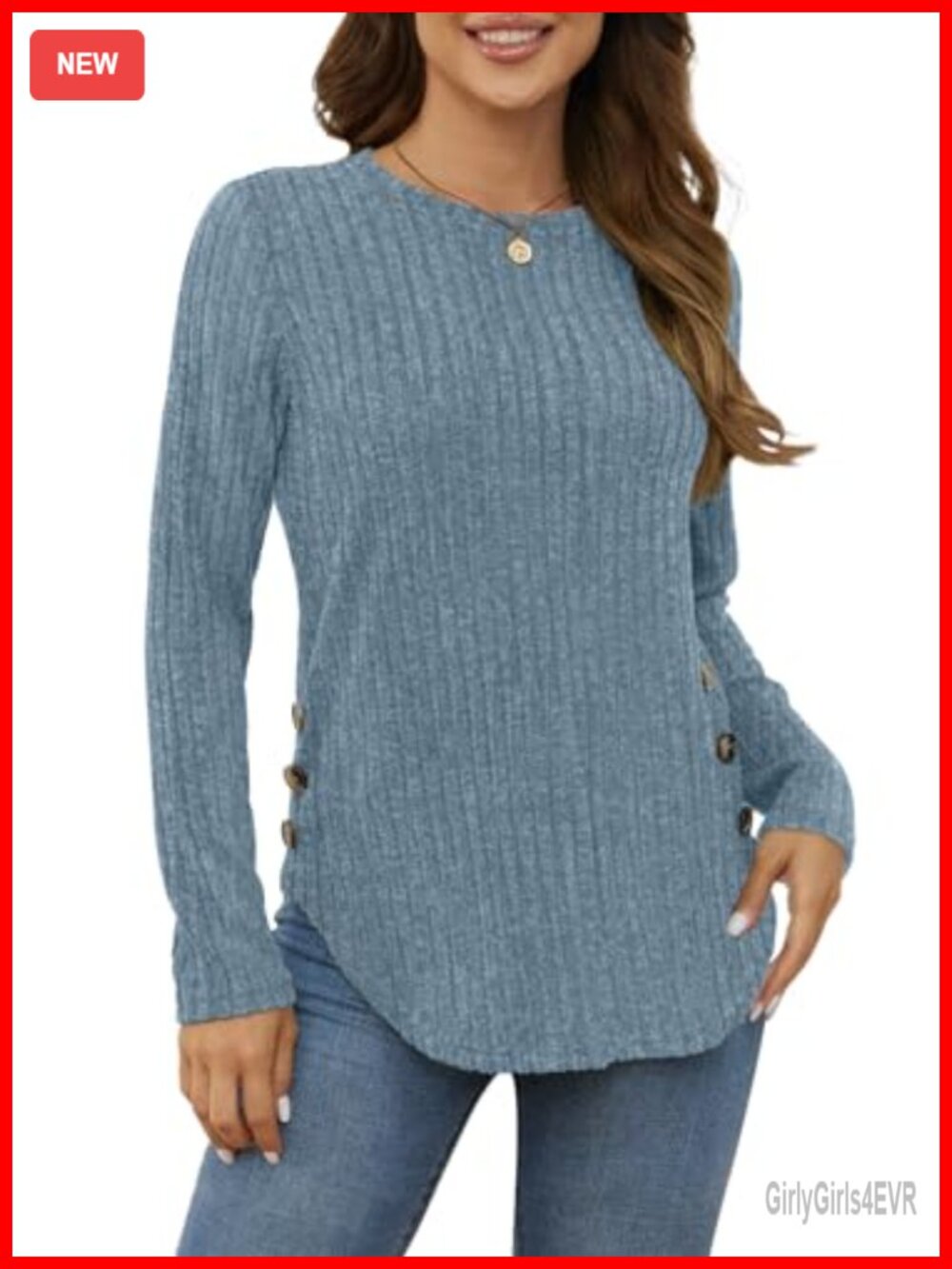 Women's Ribbed Knit Long Sleeve Tunic Sweater with Buttons Loose Fit